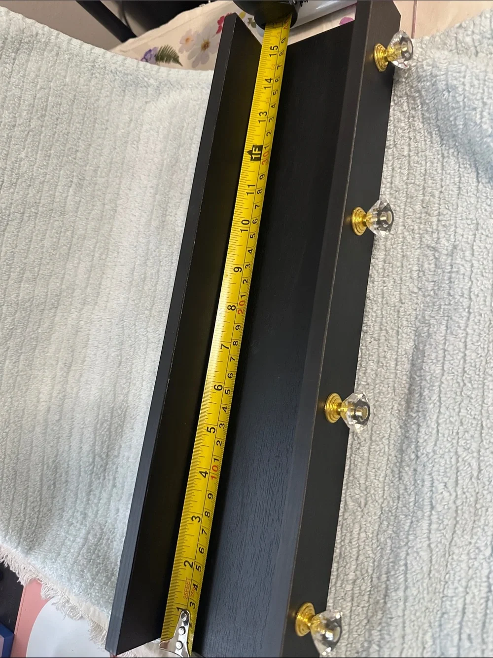 Black Wooden Wall Shelf  with Gold Knobs - New